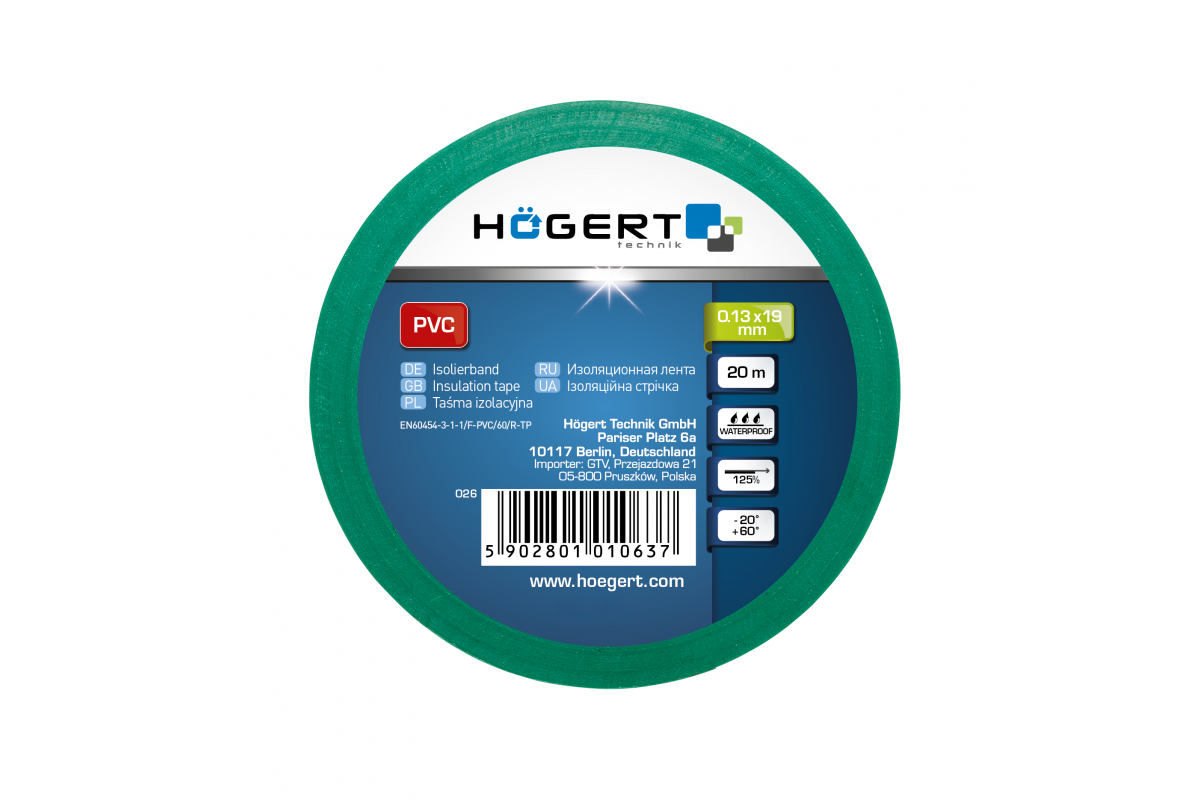 Izolacijska traka, 0.13x19mmx20m, zelena