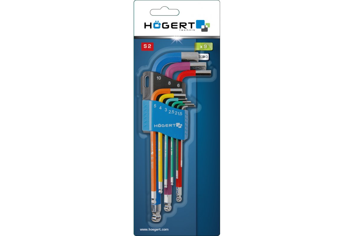 Set imbus ključeva dugi 9-dijelni, okruglim završetkom, u boji,